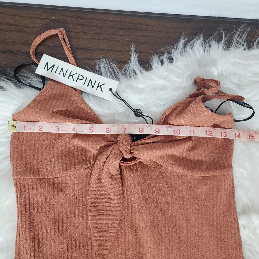 MinkPink Orange Fitted Rib Knit Midi Dress, Size Small - Picture 9 of 9